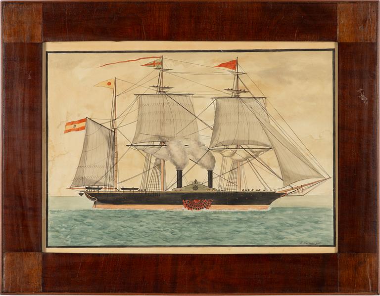 Skeppsporträtt, ett par, 1800-tal, signerade M Alexander fecit.