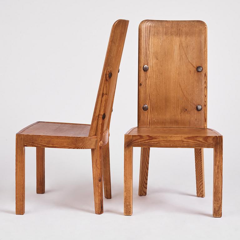 Axel Einar Hjorth, a set of four "Lovö" stained pine chairs, Nordiska Kompaniet 1930s.