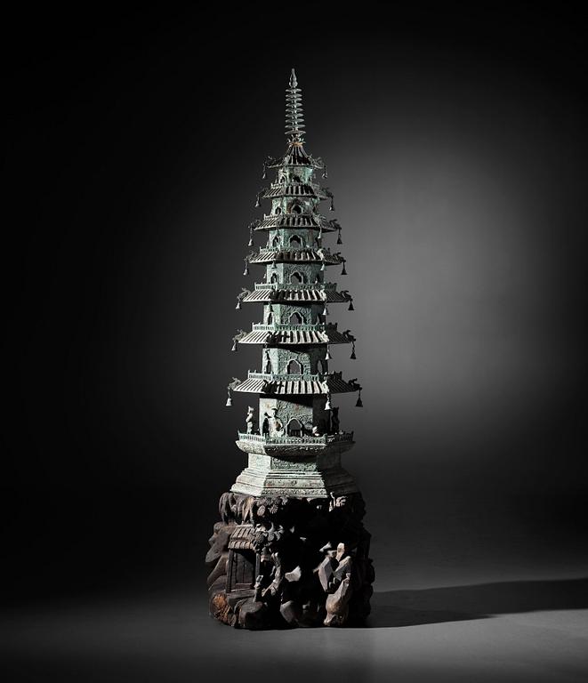 A large bronze pagoda, Qing dynasty (1644-1912).