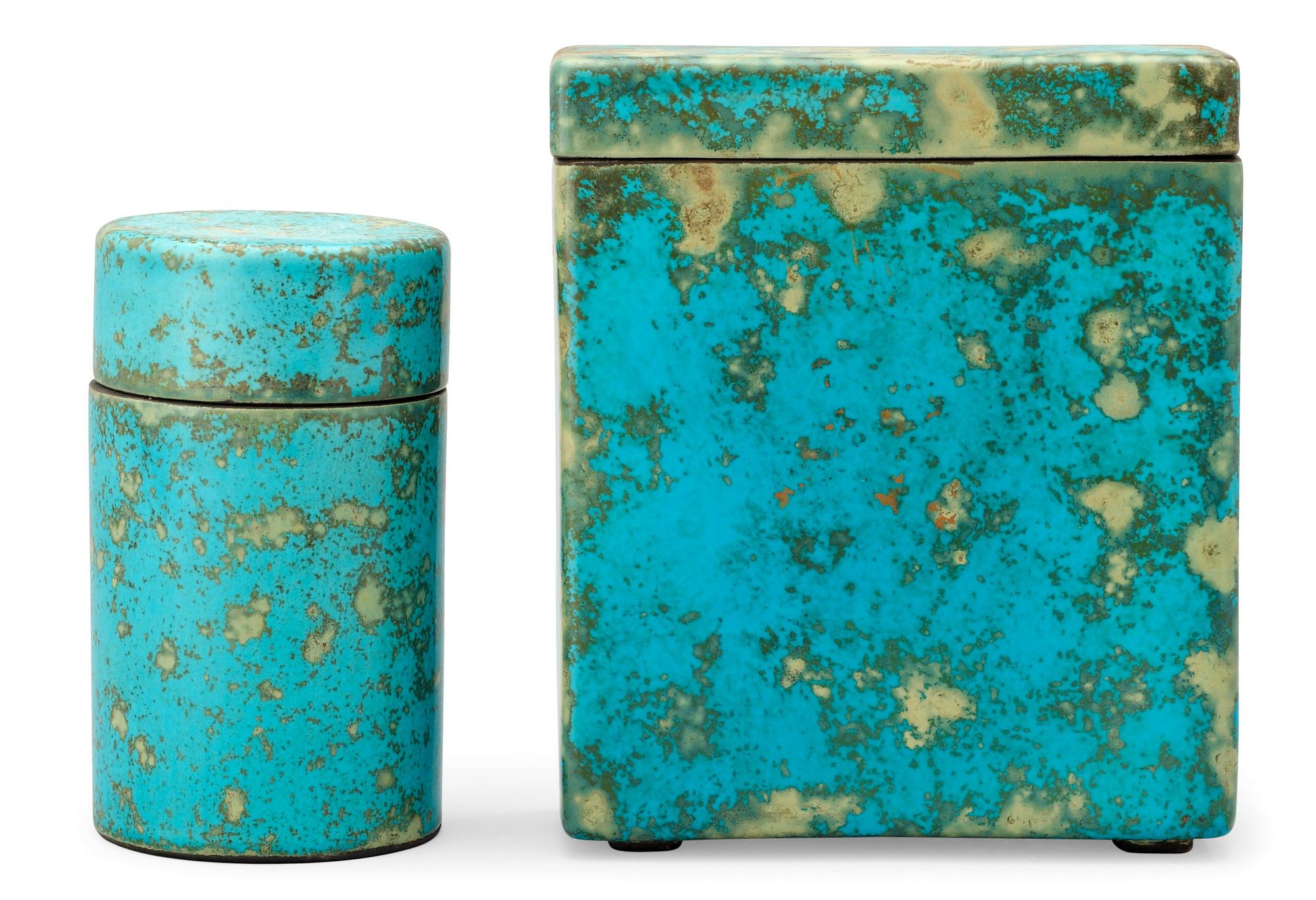 Two Hans Hedberg faience boxes, Biot, France.
