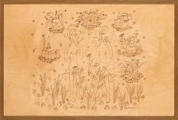 Birger Kaipiainen, drawing, ink on plywood, signed and dated -46.