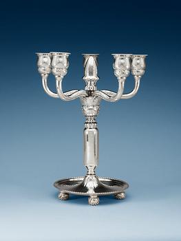 A Georg Jensen sterling candelabrum with five arms, Copenhagen 1925-32,