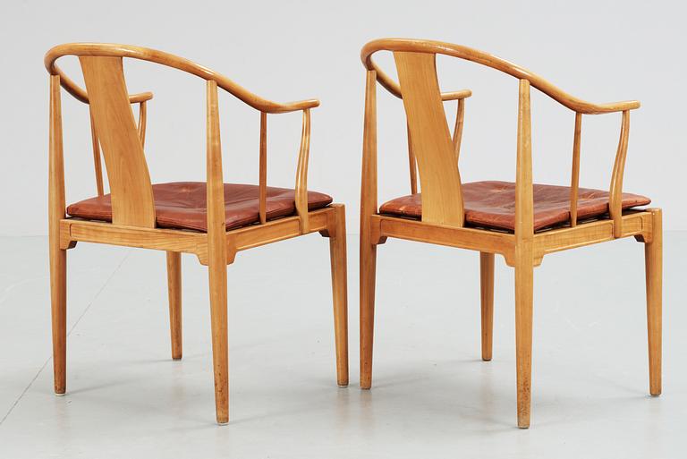 A pair of Hans J Wegner cherrywood 'China' armchairs, Fritz Hansen, Denmark 1966-67.