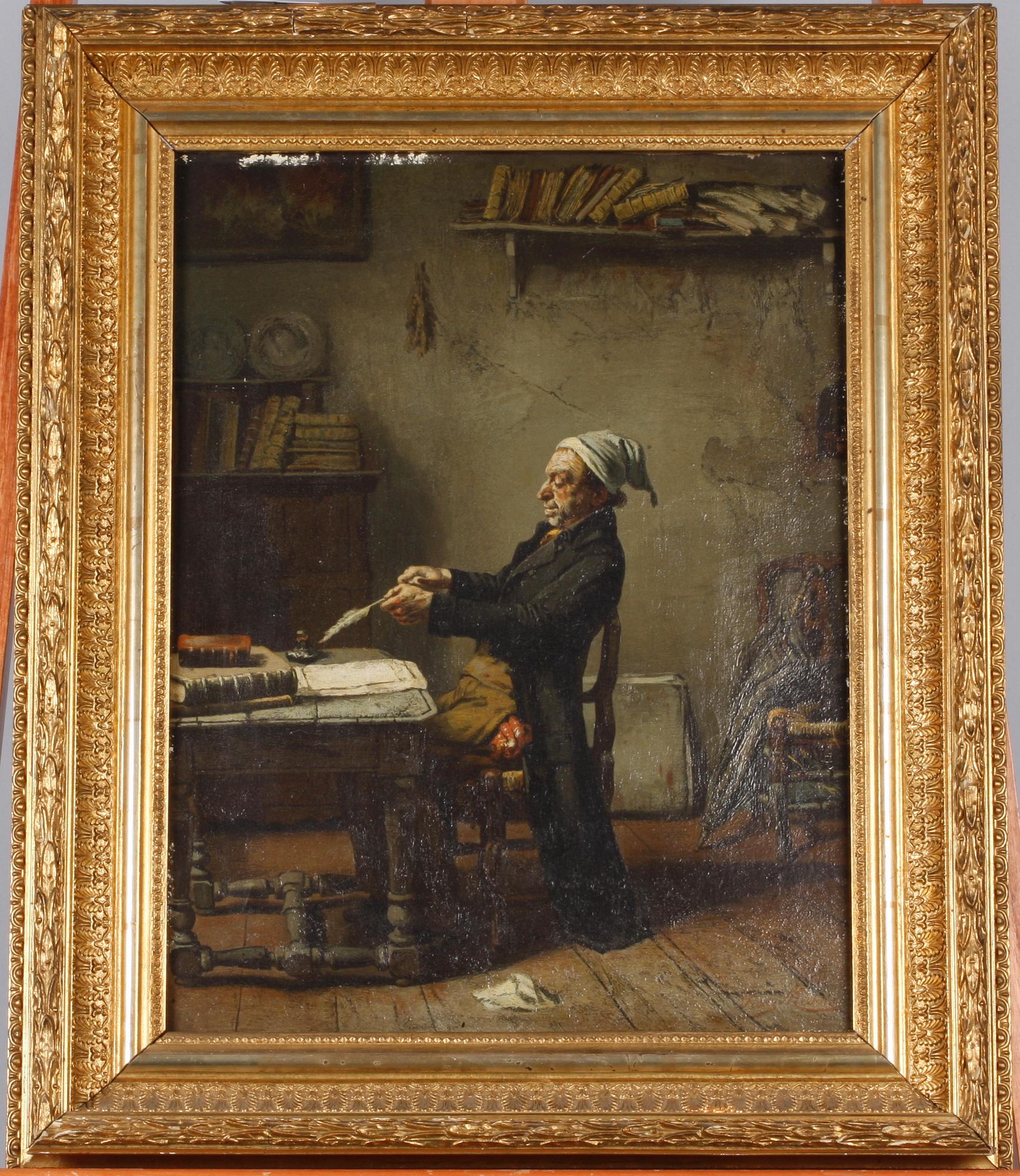 RAM MED BEMÅLAT TRYCK, sent 1800-tal.