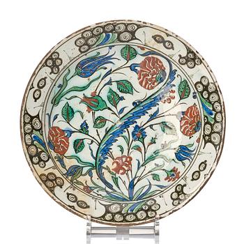 A 17th century Iznik pottery dish, Ottoman empire.