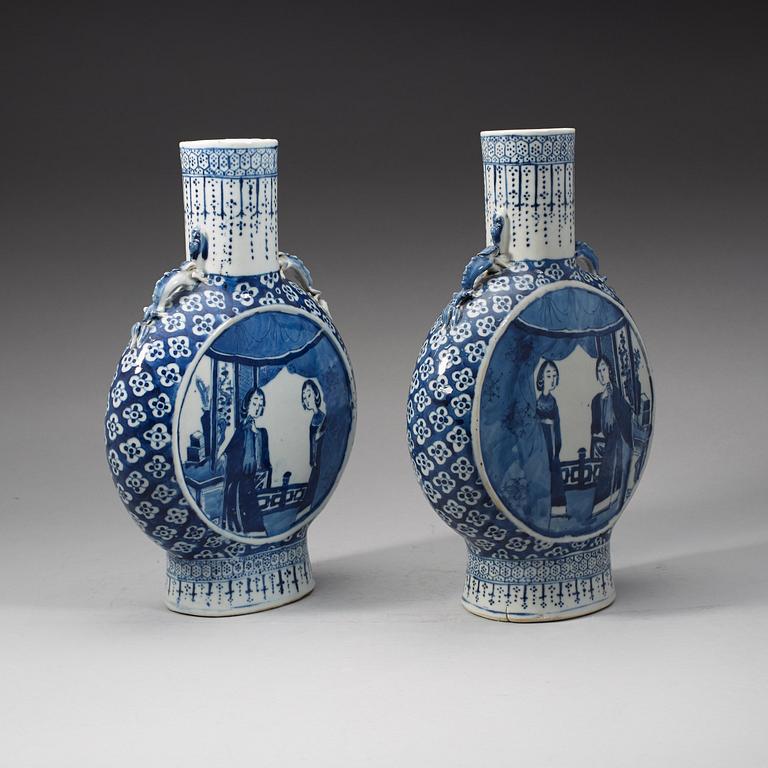 A pair of blue and white moon flasks, Qing dynasty, Qianlong (1736-95).