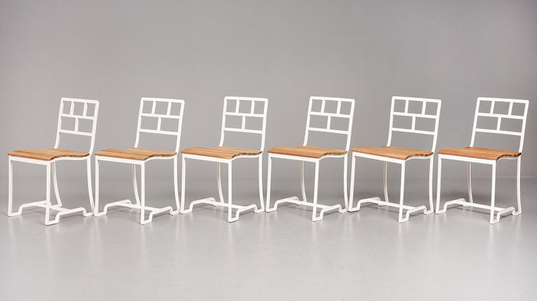 Carl Hörvik, a set of six white lacquered garden chairs for 'Stadshotellet Båstad' or 'Restaurant Lindgården', ca 1927-29.