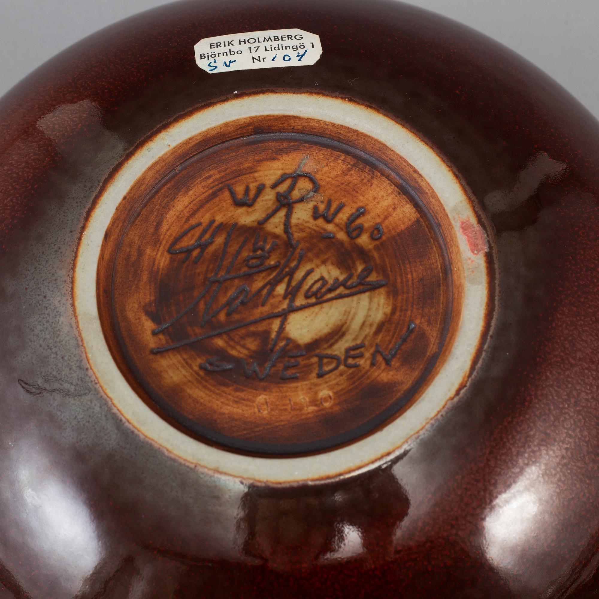 CARL-HARRY STÅLHANE, two unique stoneware bowls, Rörstrand, signed and dated -59 & 60.