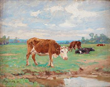 497. Carl Trägårdh, Landscape with grazing cows (”Vaches au pâturage”).