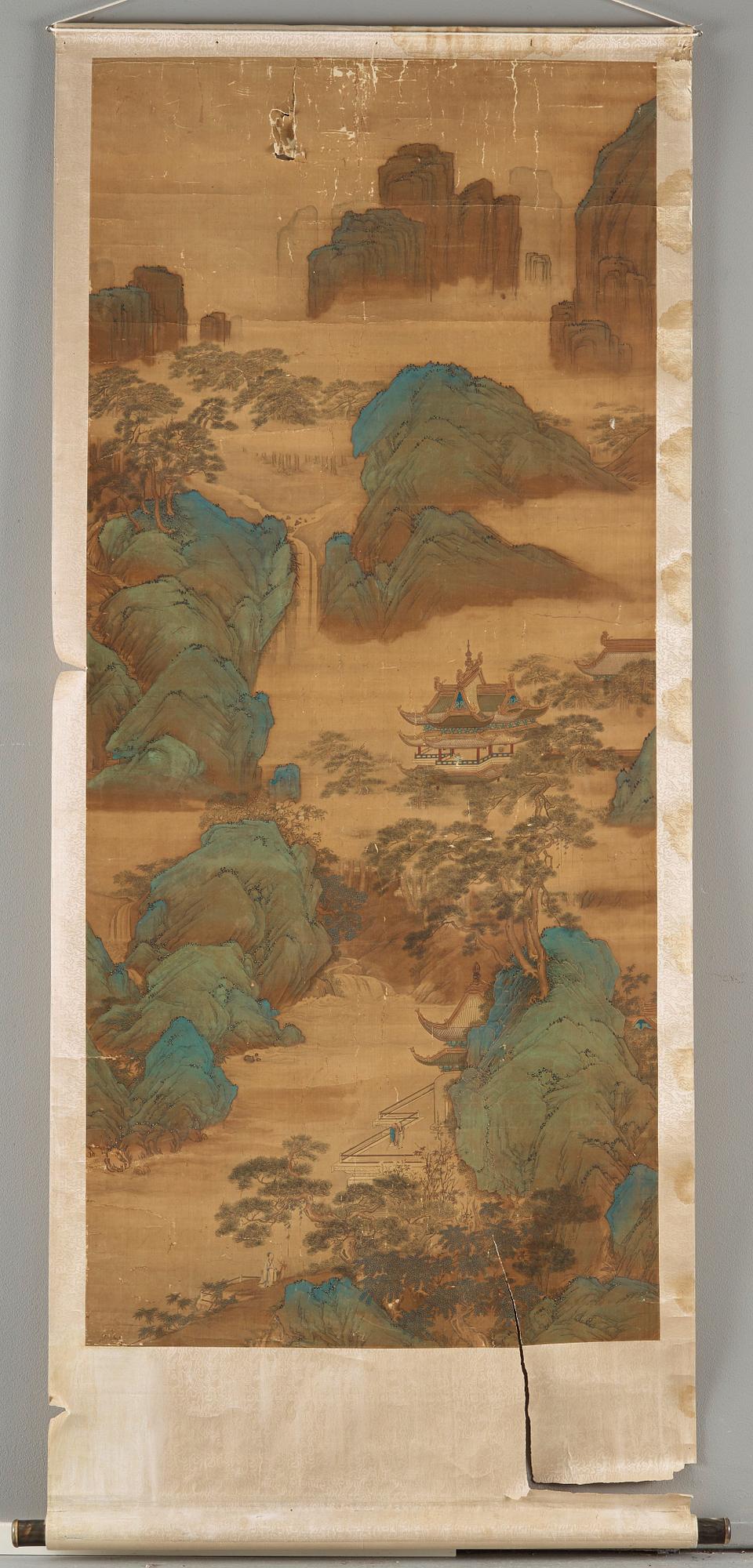 RULLMÅLNING, bergslandskap i Qiu Ying's stil (c.1494-1551).