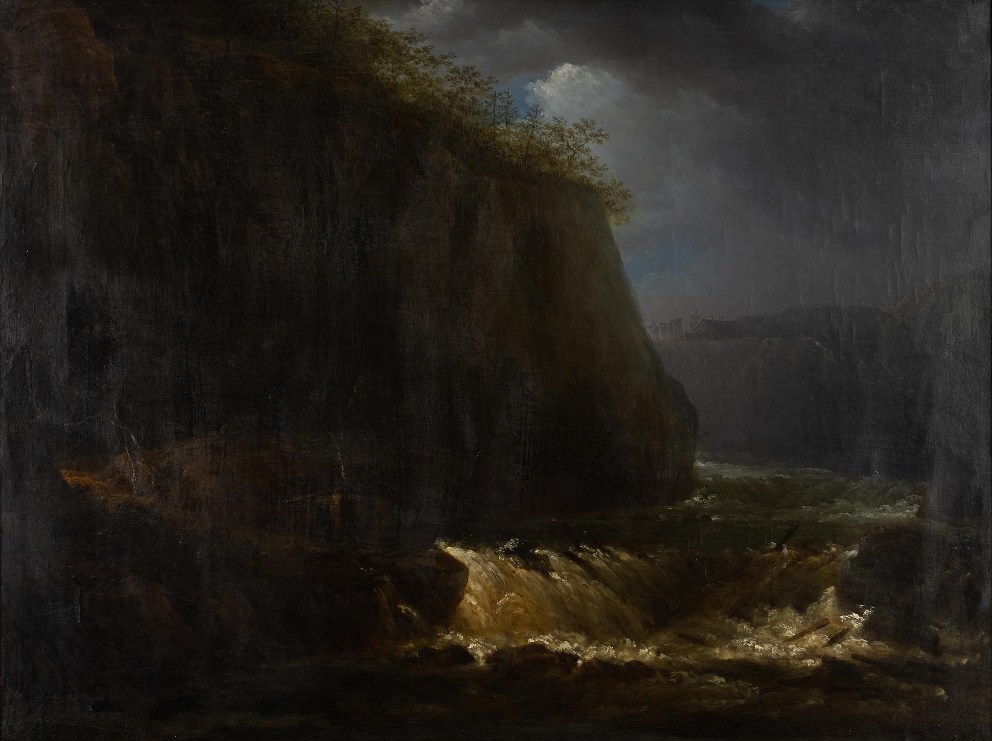 Carl Johan Fahlcrantz, attributed, Cliff landscape with rapids.