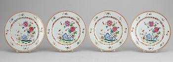 A set of four famille rose dinner plates, Qing dynasty, Qianlong (1736-95).