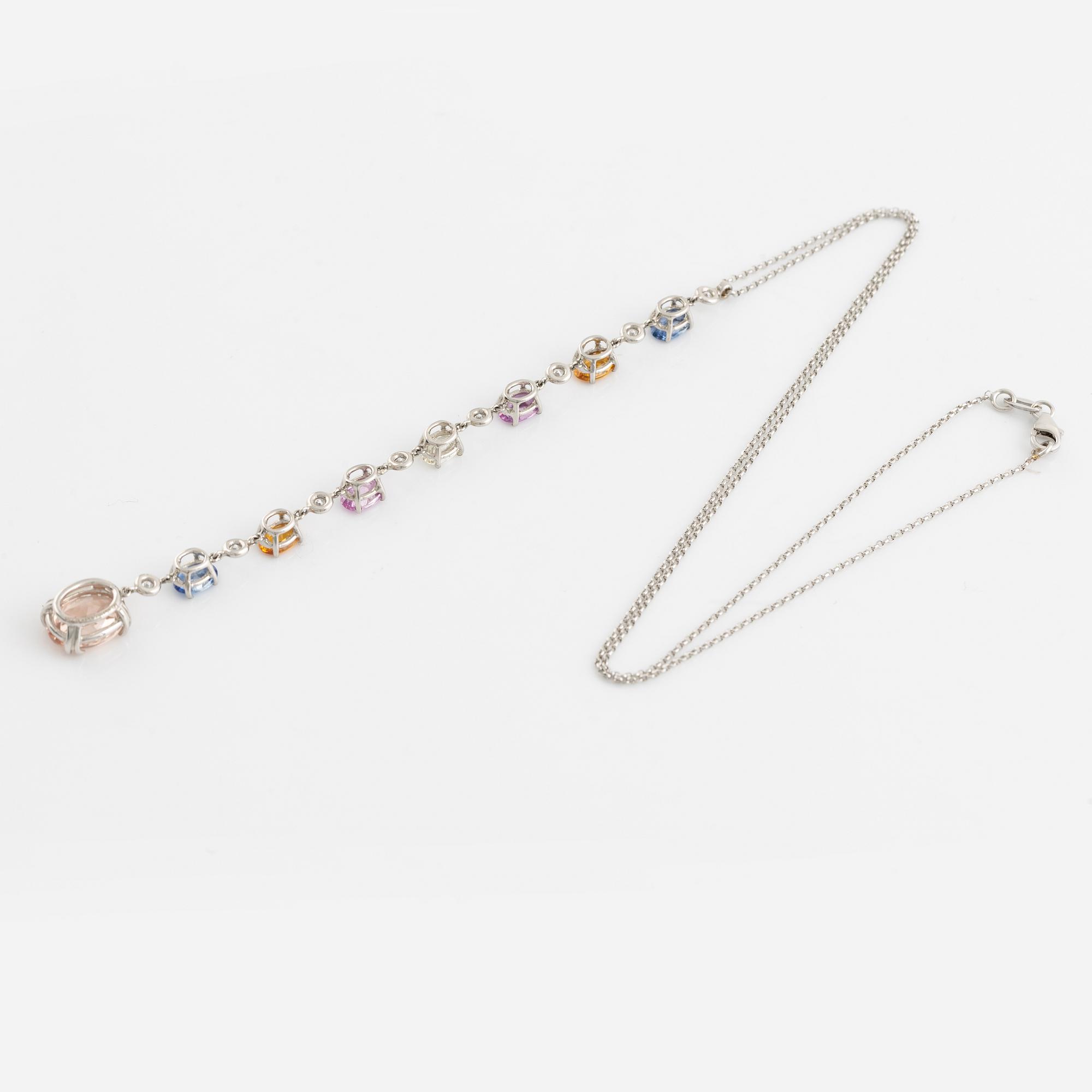 Collier med multifärgade safirer, morganiter och briljantslipade diamanter.