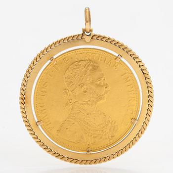 Mynt, hänge, Frans Josef I, Österrike-Ungern, 1915. 4 Ducat, 23K och 18K guld.