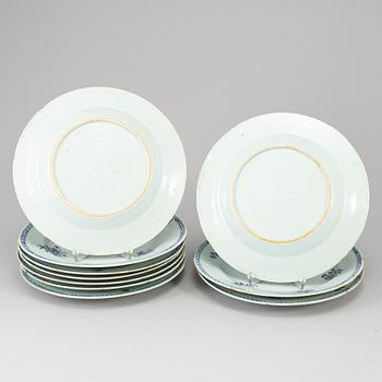 A group of 10 blue and white plates, Qing dynasty, Qianlong (1736-95).
