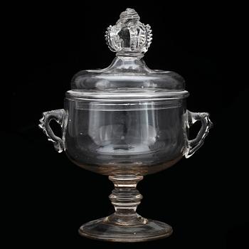 SOCKERSKÅL MED LOCK, glas, Sverige 1700-tal.