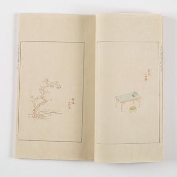 Book, 4 vol, richly illustrated with woodcuts in colours, "Shi zhu zhai jian pu" by Hu Zhengyan.
