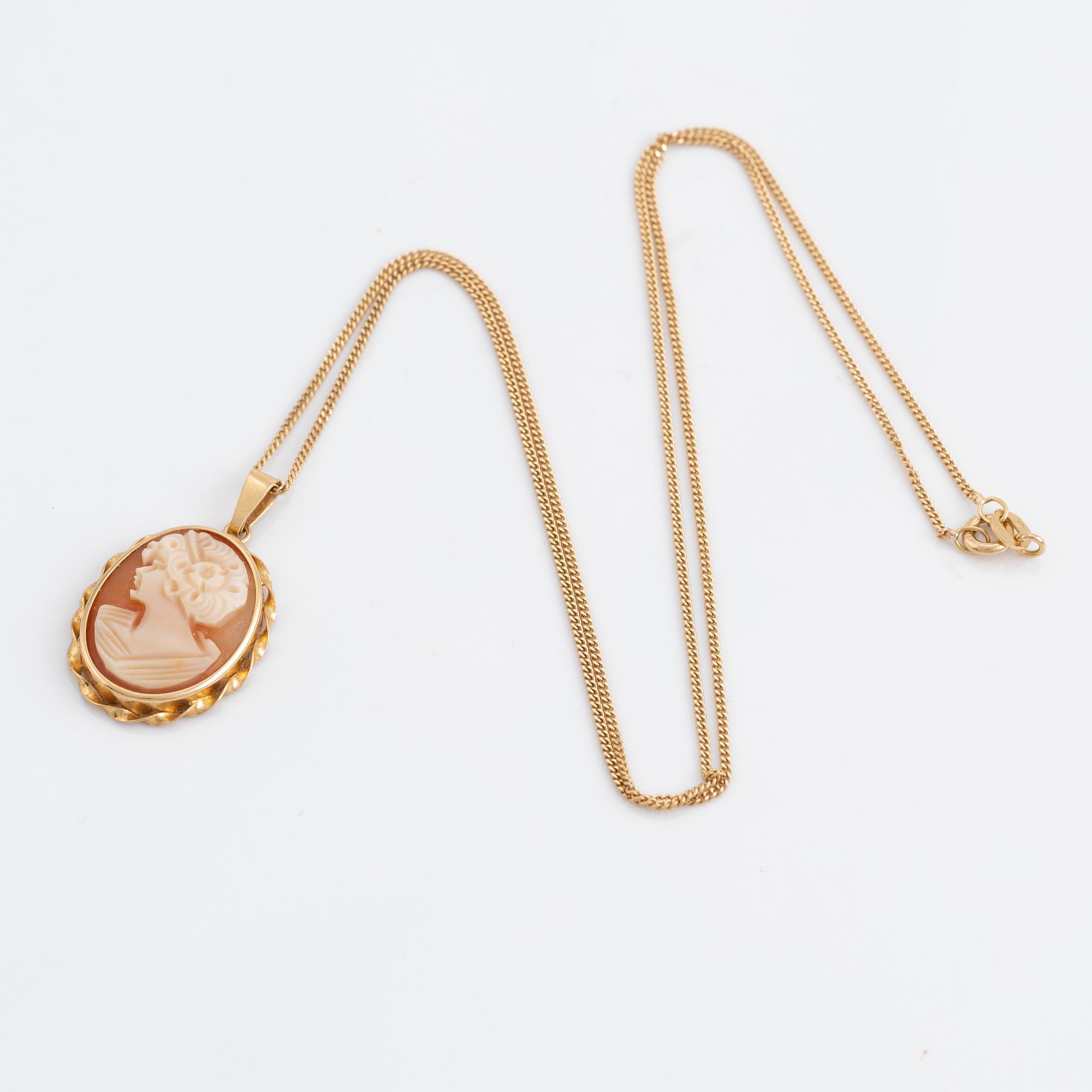 Smyckesset, 3-delar, guld med snäcklascamé.