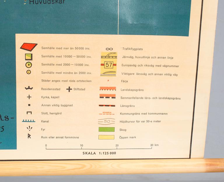 SKOLKARTA, "MÄLARBYGDEN", Kartförlaget, Stockholm,  1960-tal.
