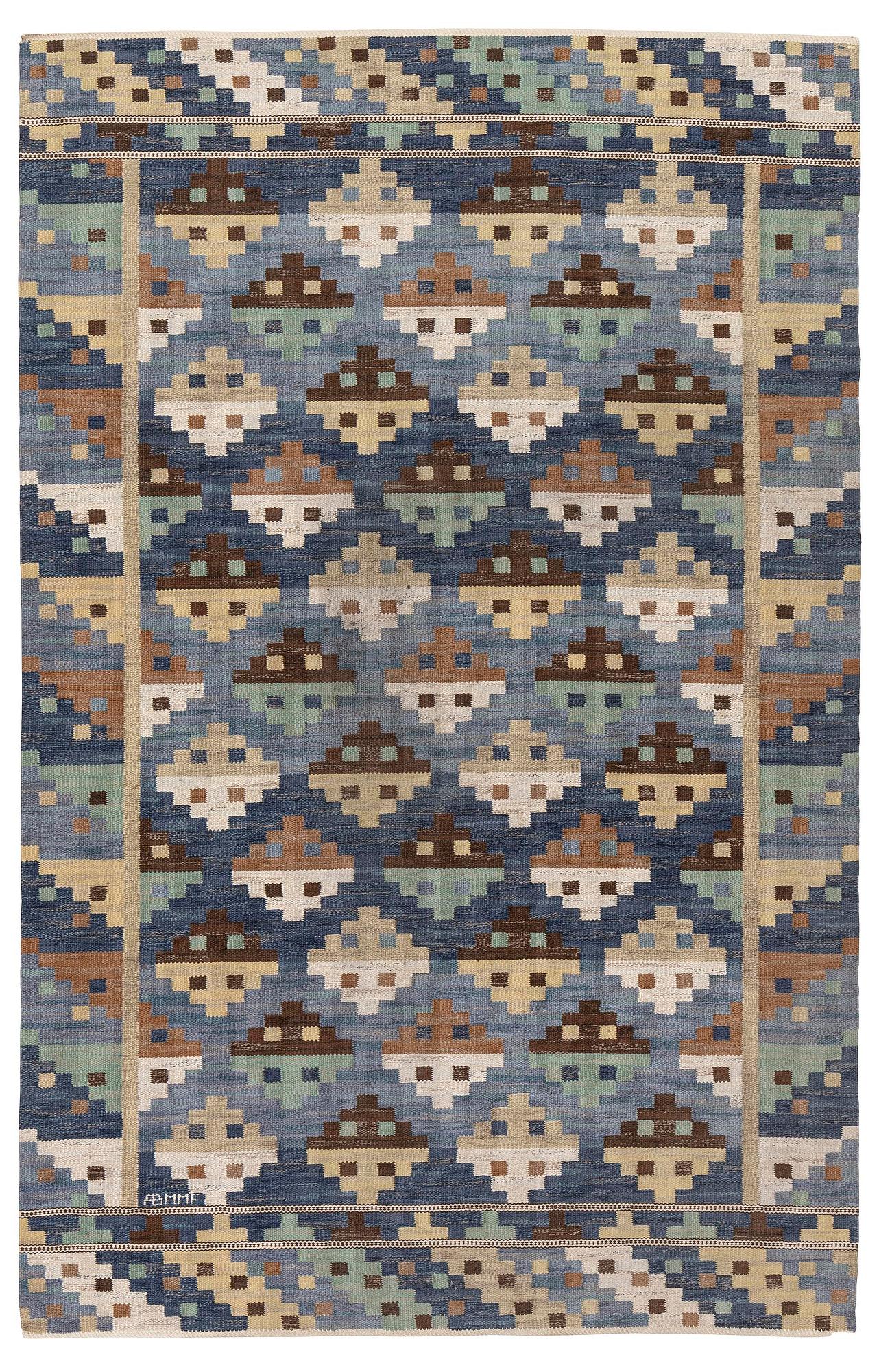 Märta Måås-Fjetterström, a carpet, 'Blå natt och dag', flat weave, c. 300 x 192 cm, signed MMF.