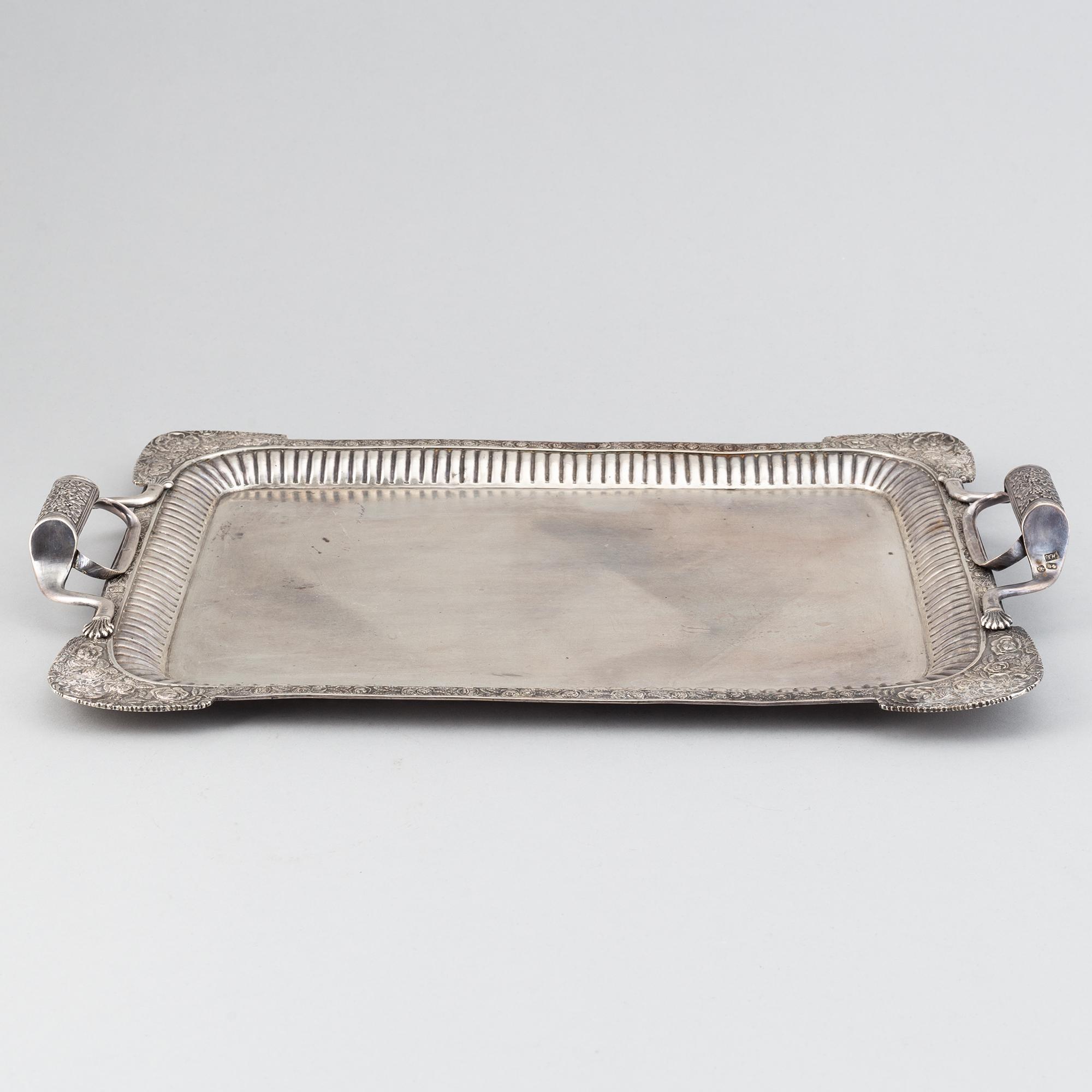 A russian silver tray, mark of Johan Henricson, St Petersburg 1835.
