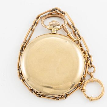 Pocket watch, Hunter, Alpina, 14K gold, chain 18K gold, 53 mm.