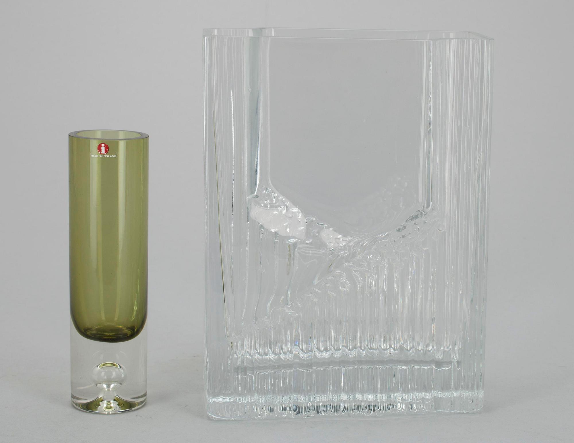 VASER, 2 st, glas, Tapio Wirkkala, Iittala 1900-talets senare hälft.