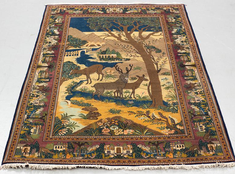A rug, semi-antik Kashan figural, ca 216 x 133,5 cm.