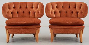 A pair of Otto Schulz 'Schulz' easy chairs, Jio Möbler, 1940-50's.