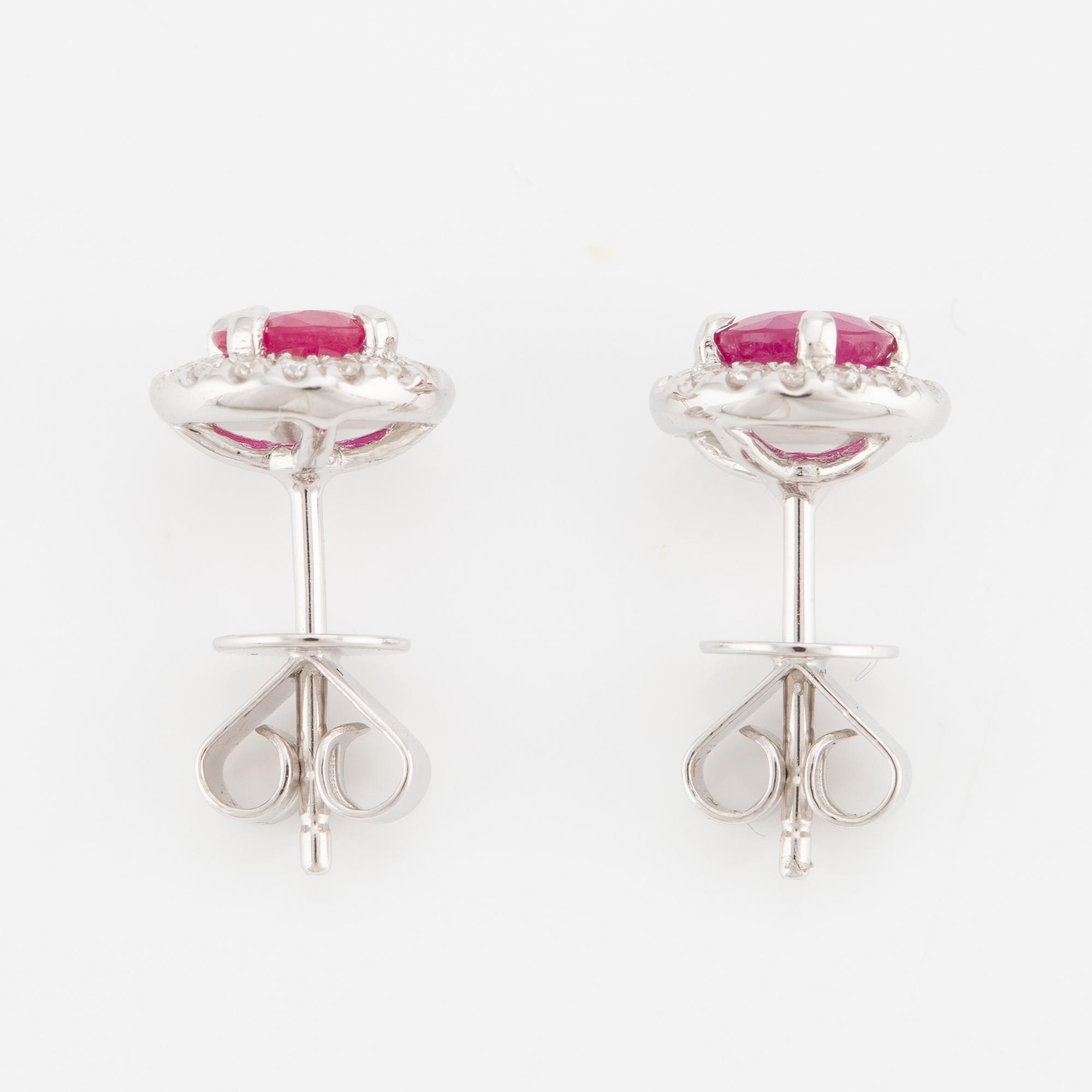 Earrings, 18K white gold with rubies and brilliant-cut diamonds.