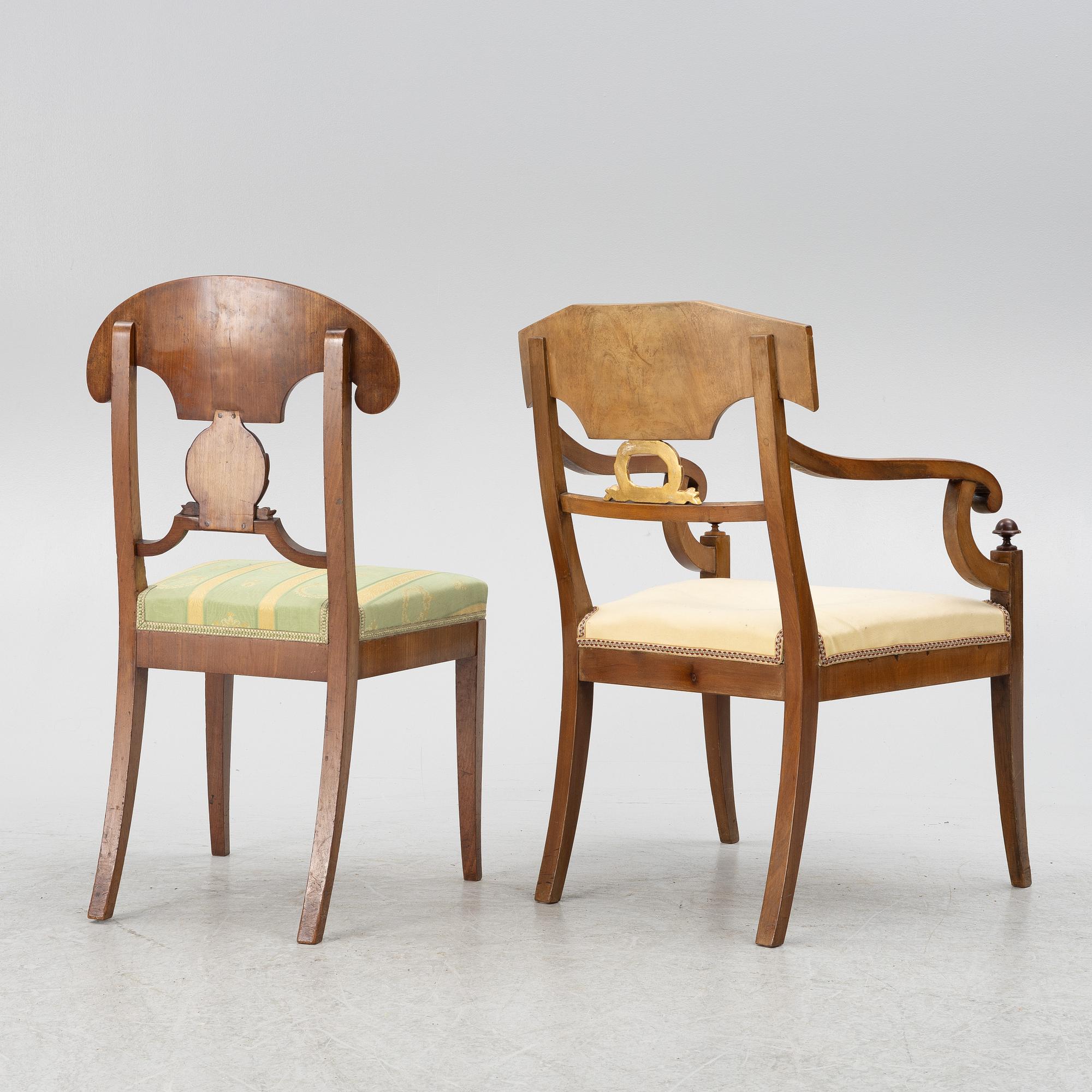 Sofa, 2 armchairs, 2 chairs, drop-leaf table Karl Johan, different models, 19th century.