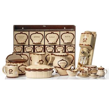 Wilhelm Kåge, 43-pieces of a 'Pyro' service including coffee grinder and spice rack, Gustavsberg, Sweden, 1930 and 1955.