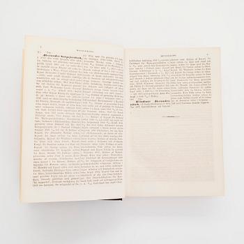 Bokverk, "Ättar-taflor", volym I-II, A-Ö,   Oskar Wasastjerna, Borgå 1879-1880.