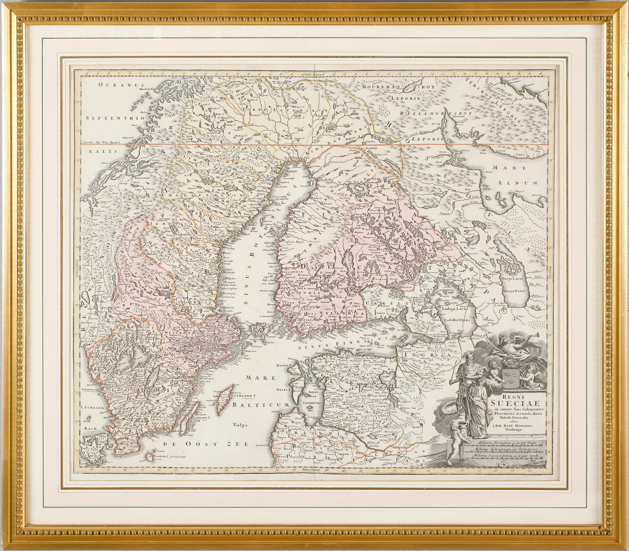 JOHAN BAPTISTA HOMANN, karta, kolorerat kopparstick, 1700-tal.