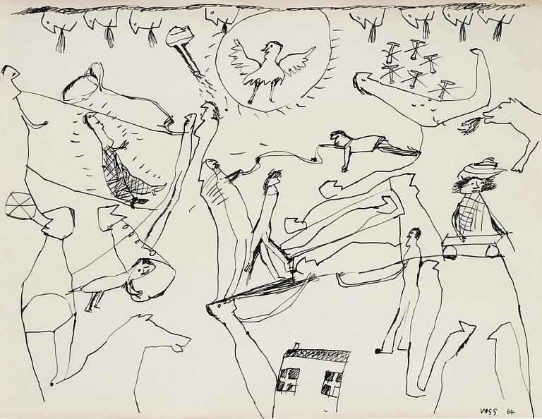 JAN VOSS, drawing, signed and dated -64.