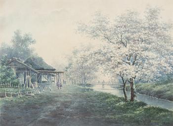 Watercolour, signed Shisen, 20th century.