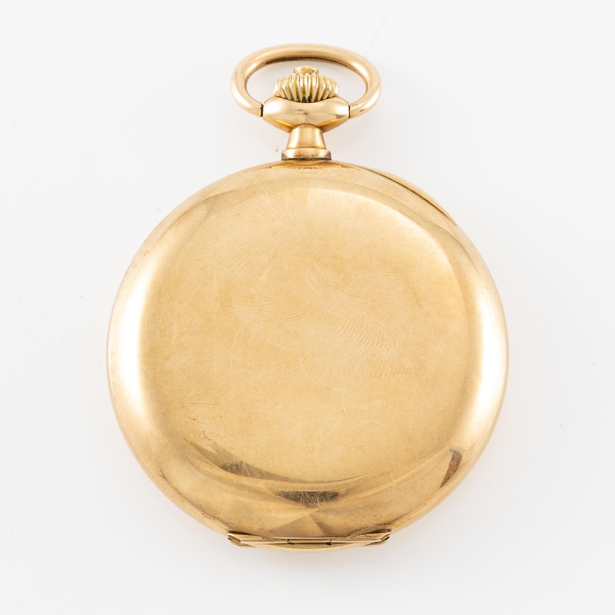 Omega, pocket watch, 14K gold, lever escapement, "Red Twelve", 52.5 mm.