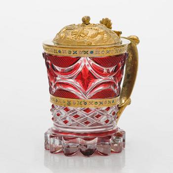 A cut glass and ormolu tankard, Imperial Glassworks, Saint Petersburg, 1830s.