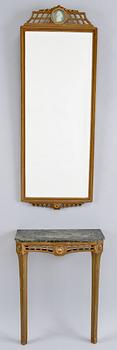 SPEGEL med KONSOLBORD, gustaviansk stil, 1900-talets början .