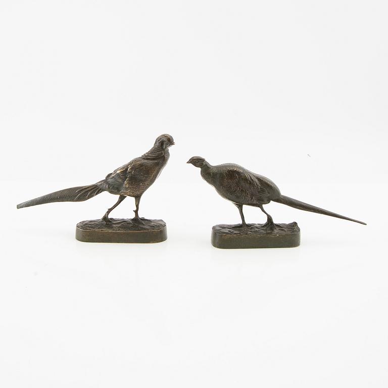 Decorative sculptures, a pair, 20th century, bronze.