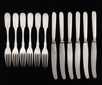 ATERIMET, 6+6 kpl, hopeaa, Tallinna, Joseph Rubin, toimi noin 1920 - 1935. Paino ilman veitsiä 243,5 g.