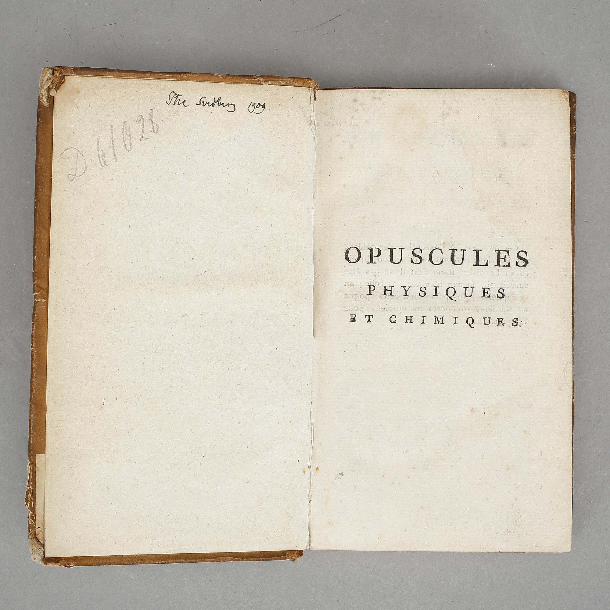 ANTOINE LAURENT LAVOSIER (1743-94), Opuscules physiques et chimique, Deterville, Paris 1801.