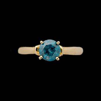 RING, 14 k guld, ca 1,36ct fancy blue brilliant. Vikt ca 3,5 gram.