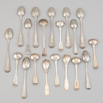 19 spoons, silver, different masters and countries, 18-19th century.