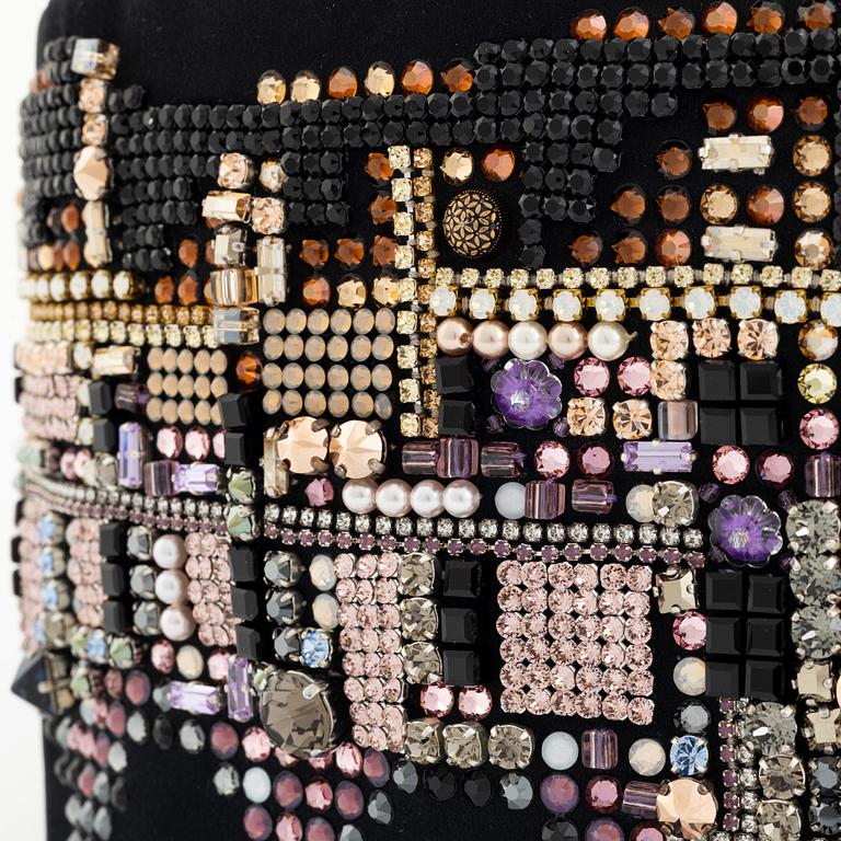 Chanel, a black silk and multicolour rhinestone belt, size 34.