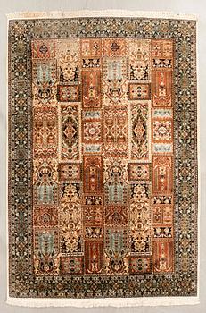 Kashmir silk rug, old/semi-antique, approximately 266x131 cm.