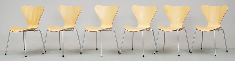 STOLAR, 6 st. "Sjuan", Arne Jacobsen, Fritz Hansen, Danmark.