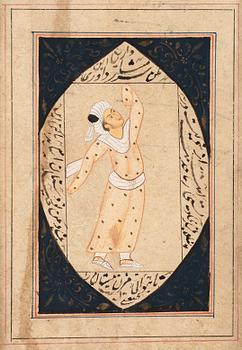 ALBUMBLAD, tre stycken, bläck och färg på papper. Indien, 1800-tal.