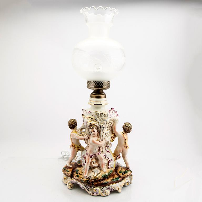 An Italian porcelain table lamp mid 1900s/later part.