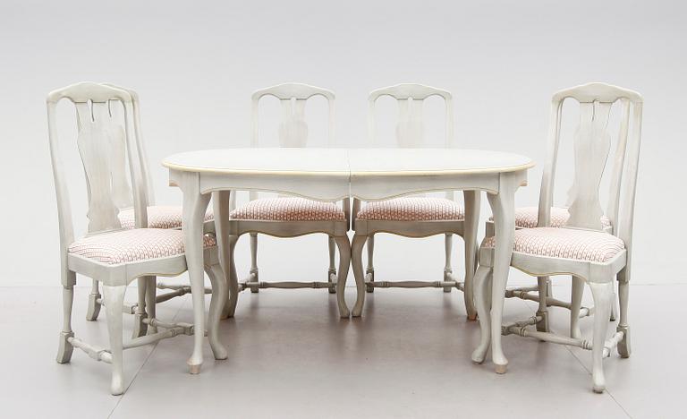 MATSALSMÖBEL, 7 delar, rokokostil, 1900-talets andra hälft.